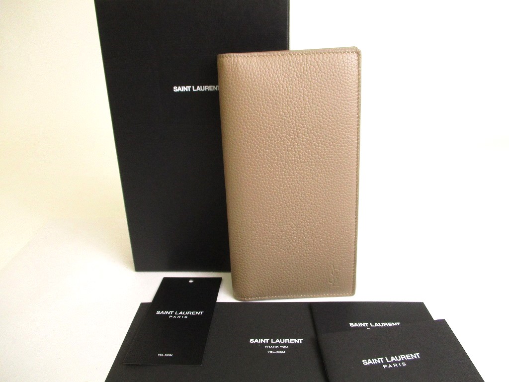 Photo1: Saint Laurent Paris YSL Motif Light Brown Leather Flap Wallet Cassandre #9645