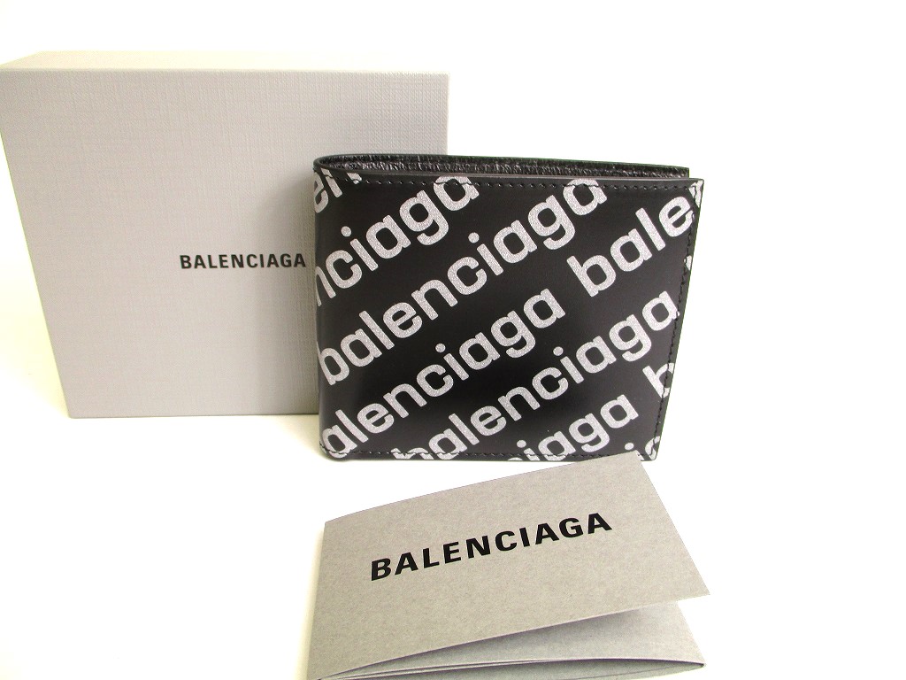 Photo1: BALENCIAGA Black Leather Bifold Wallet Compact Wallet Card Holder #9776