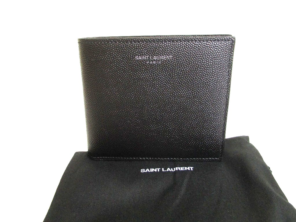 Photo1: Saint Laurent Paris YSL Black Leather Bifold Wallet Compact Wallet #9784