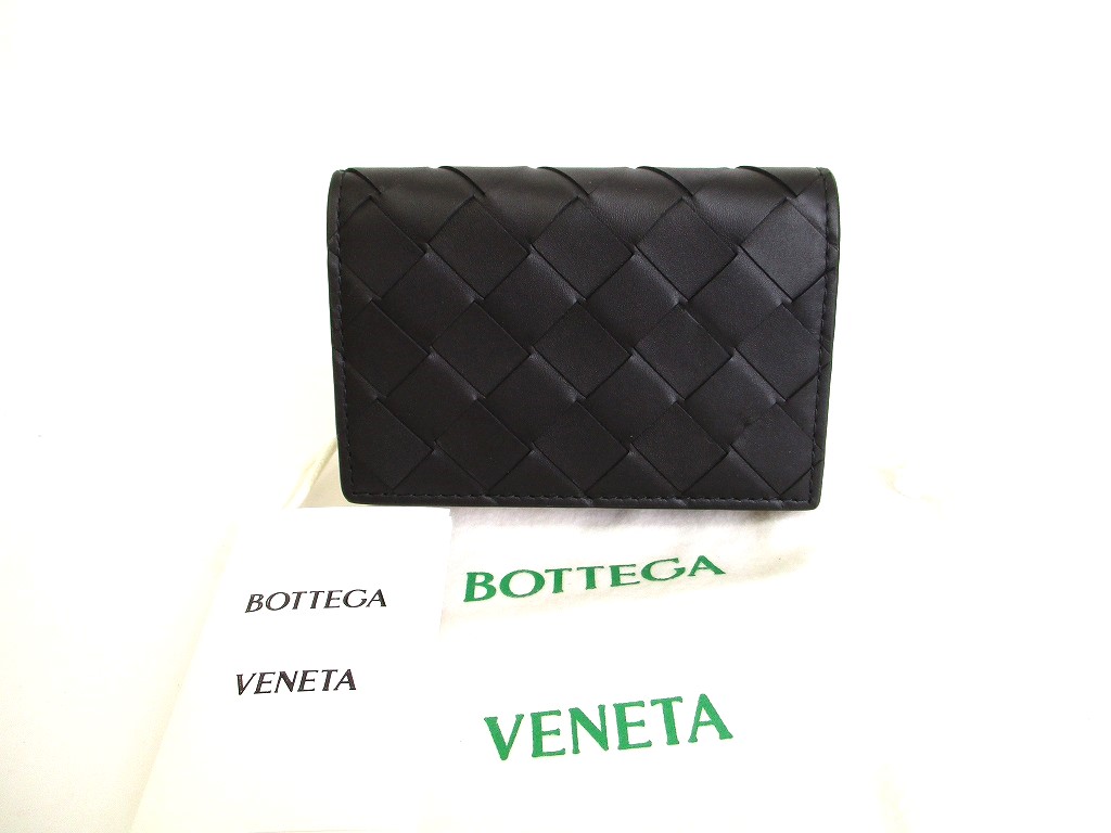 Photo1: BOTTEGA VENETA Intrecciato Black Leather Business Card Holder #9793