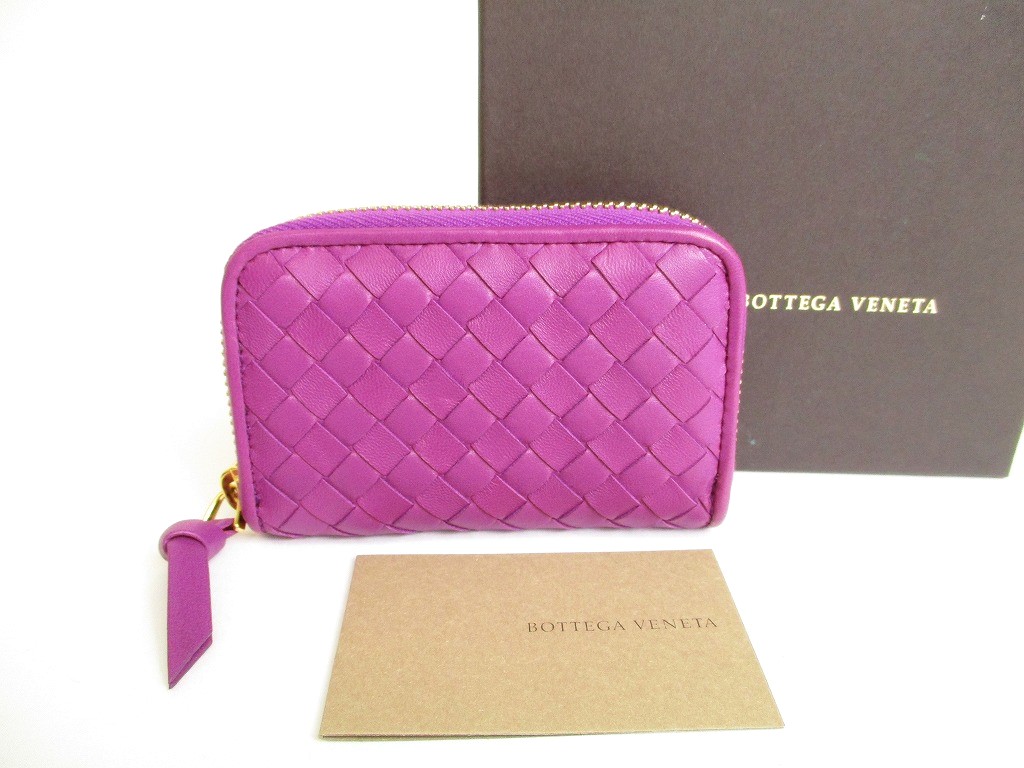 Photo1: BOTTEGA VENETA Intrecciato Purple Leather Round Zip Coin Purse #9794