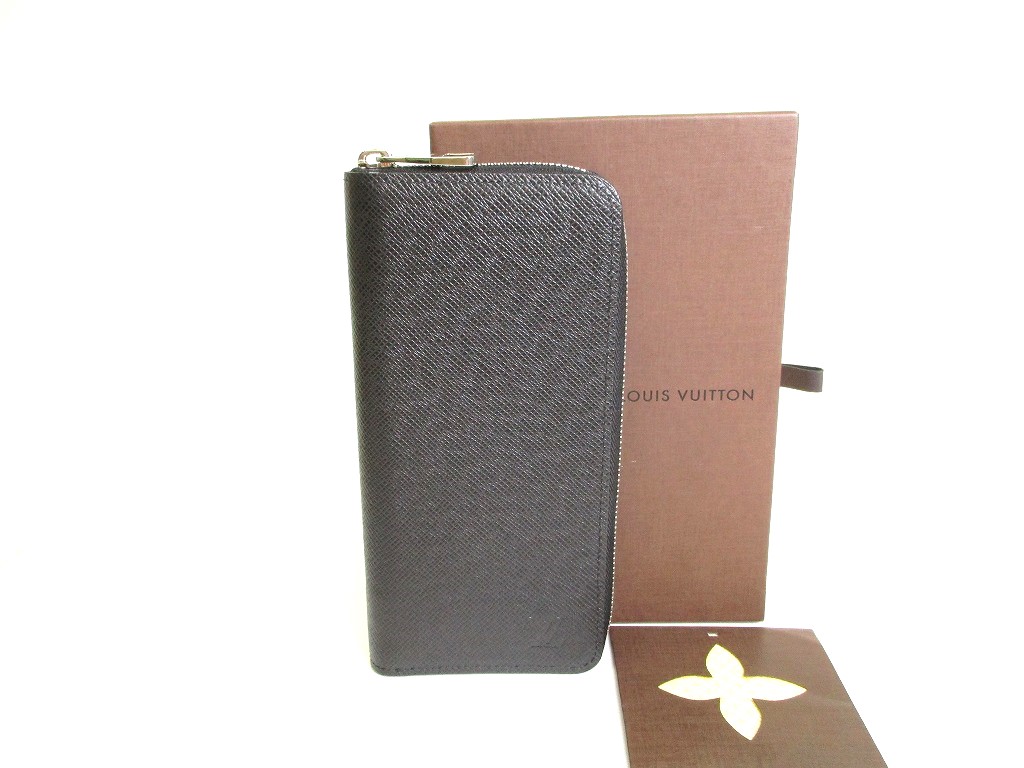 Photo1: LOUIS VUITTON Taiga Black Leather Zippey Wallet Vertical #9799