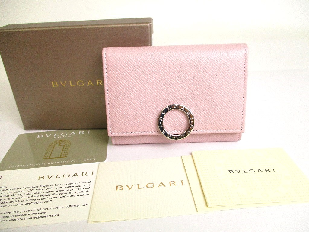 Photo1: BVLGARI Logo Clip Light Pink Leather Business Card Case Card Holder #9814