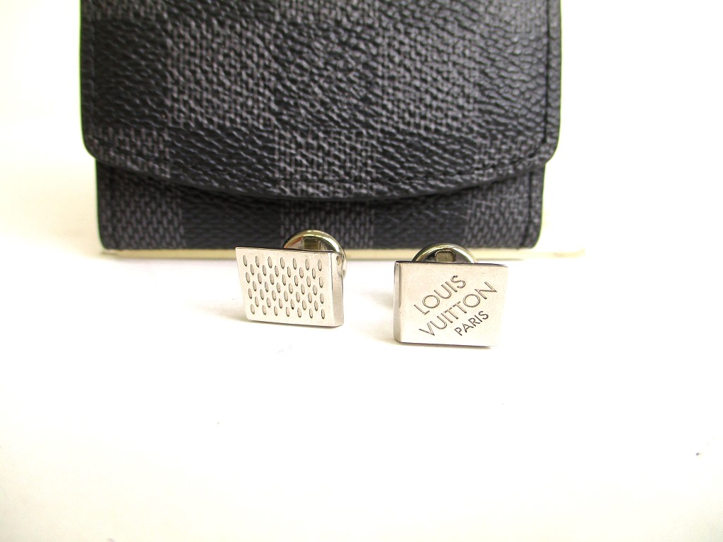 Photo1: LOUIS VUITTON Silver Metal Cuffs Cufflinks Damier #9816