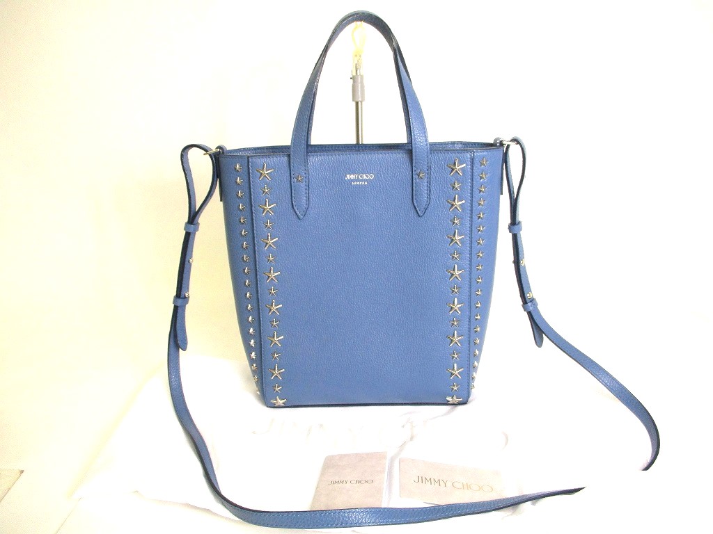 Photo1: Jimmy Choo Metal Stars Butterfly Blue Leather Hand Bag w/Strap Pegasi #9822
