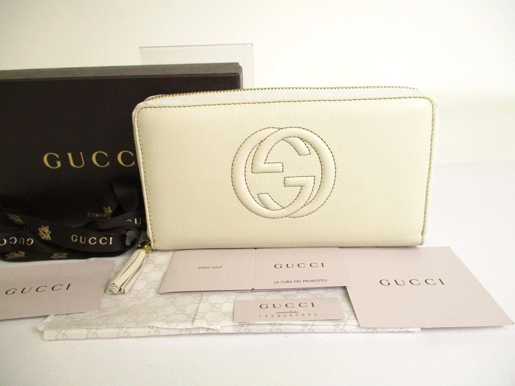 Photo1: GUCCI Soho Pearl White Leather Round Zip Long Wallet Purse #9840