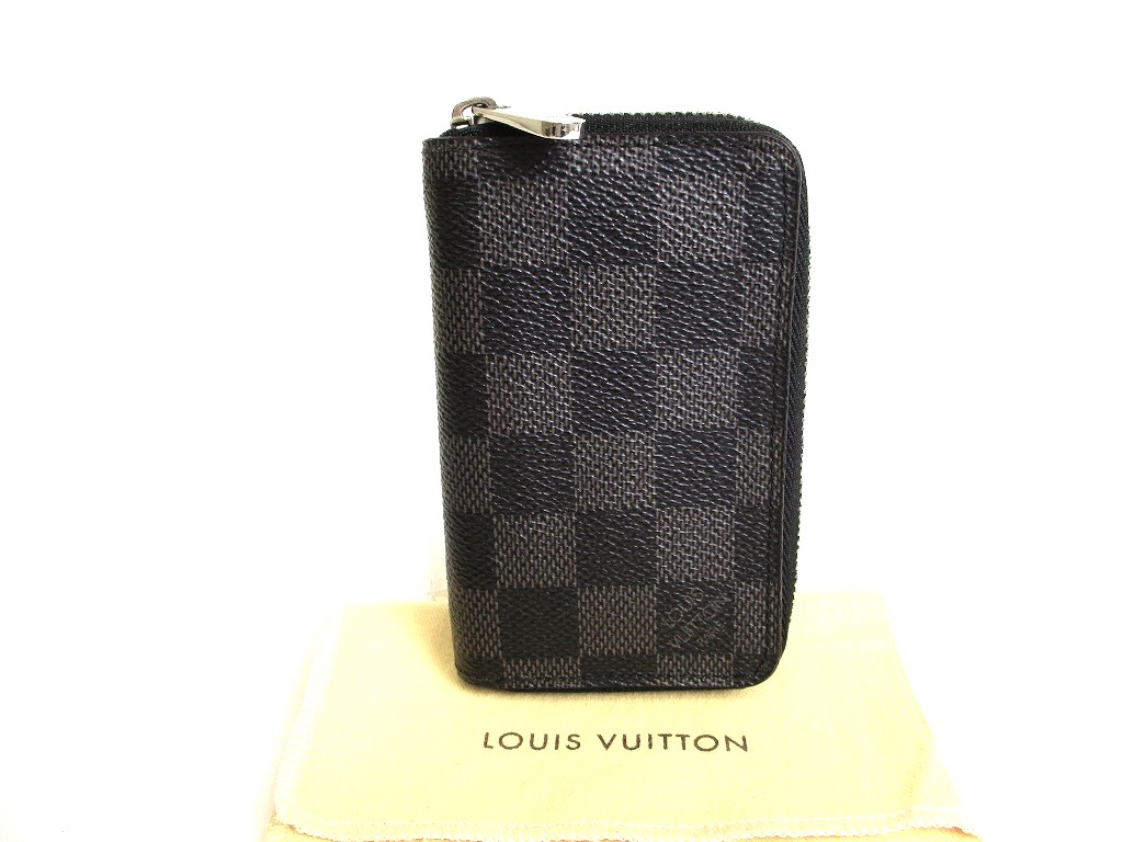 Photo1: LOUIS VUITTON Damier Graphite Leather Zippey Coin Purse #9861