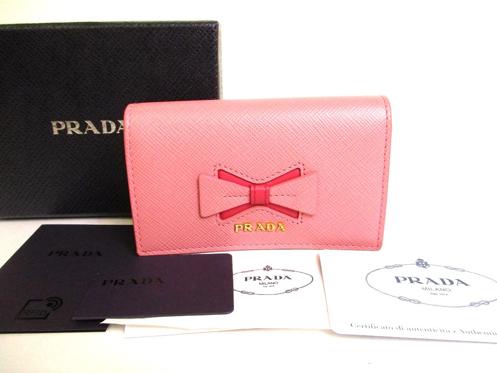 Photo1: PRADA Light Pink Saffiano Leather Card Case Card Holder #9874
