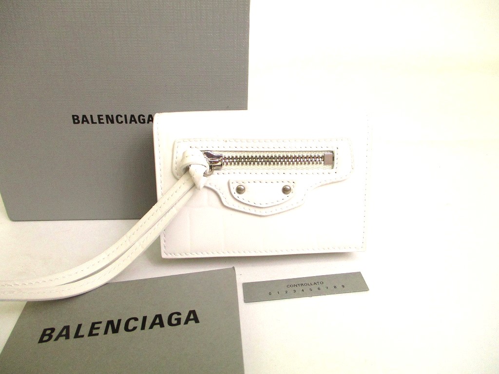 Photo1: BALENCIAGA White Leather Trifold Mini Wallet Neo Classic #9876
