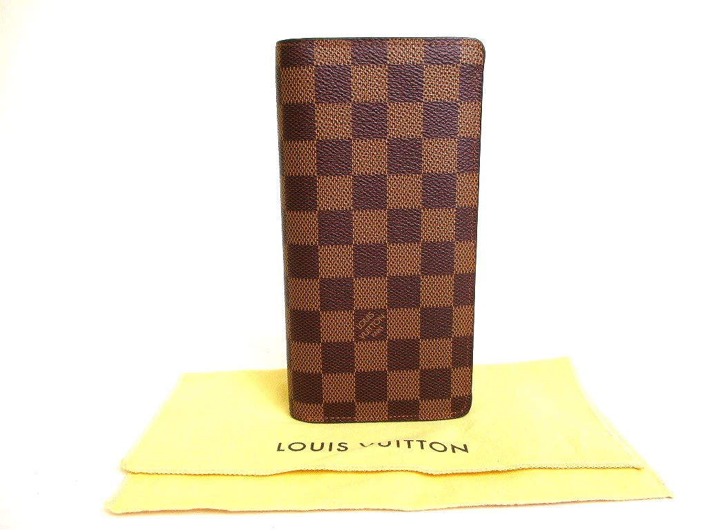 Photo1: LOUIS VUITTON Damier Brown Leather Long Wallet Portefeuille Brazza #9879