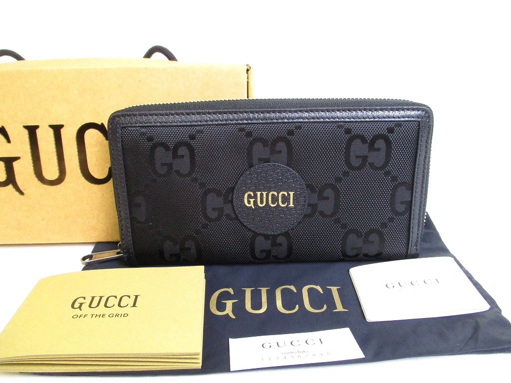 Photo1: GUCCI Off The Grid Black Nylon Leather Round Zip Long Wallet #9889