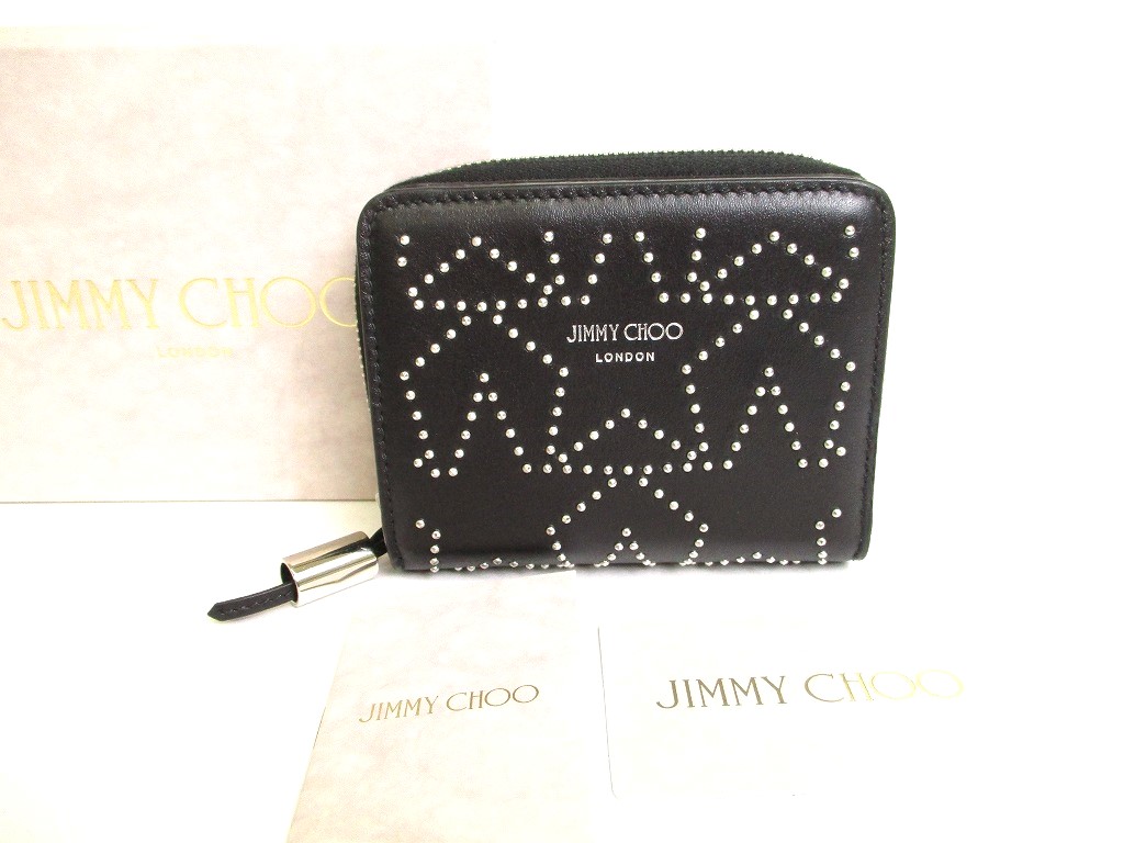 Photo1: Jimmy Choo Graphic Star Black Leather Bifold Wallet Compact Wallet #9890