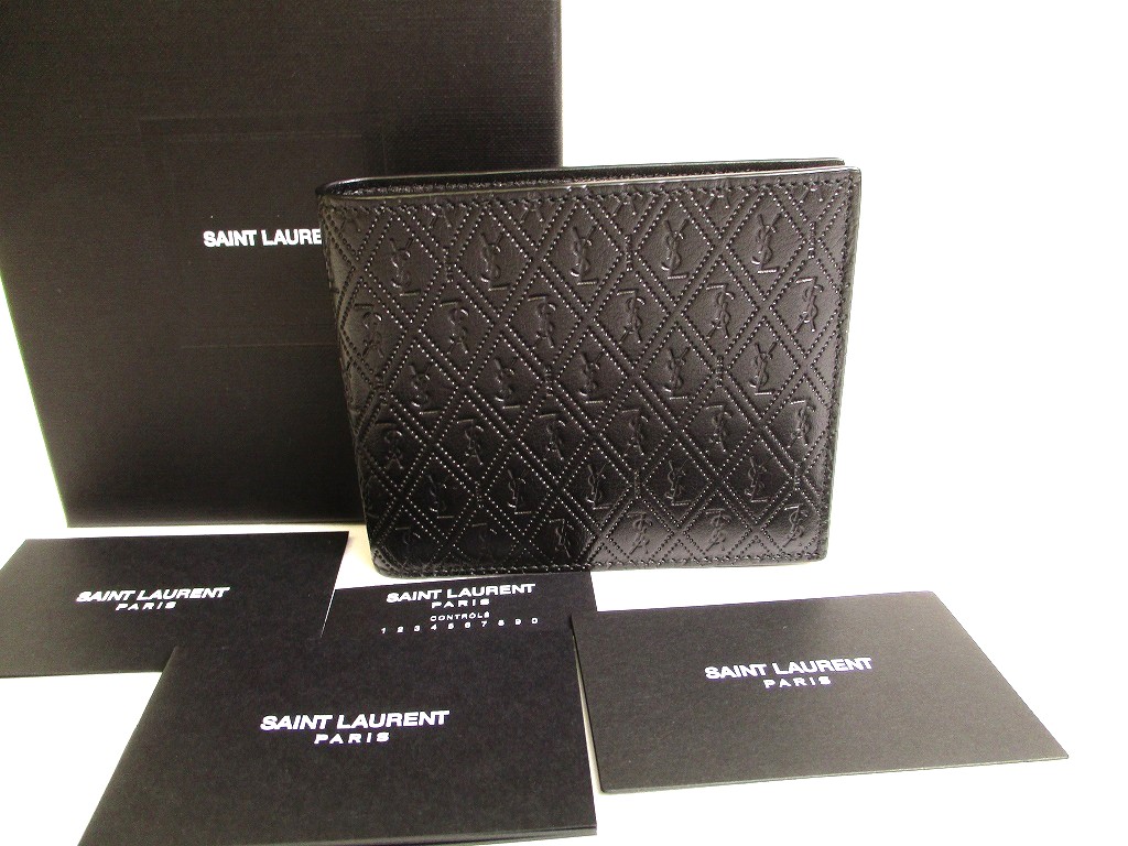 Photo1: Saint Laurent Paris YSL Black Leather Bifold Bill Wallet Purse #9929
