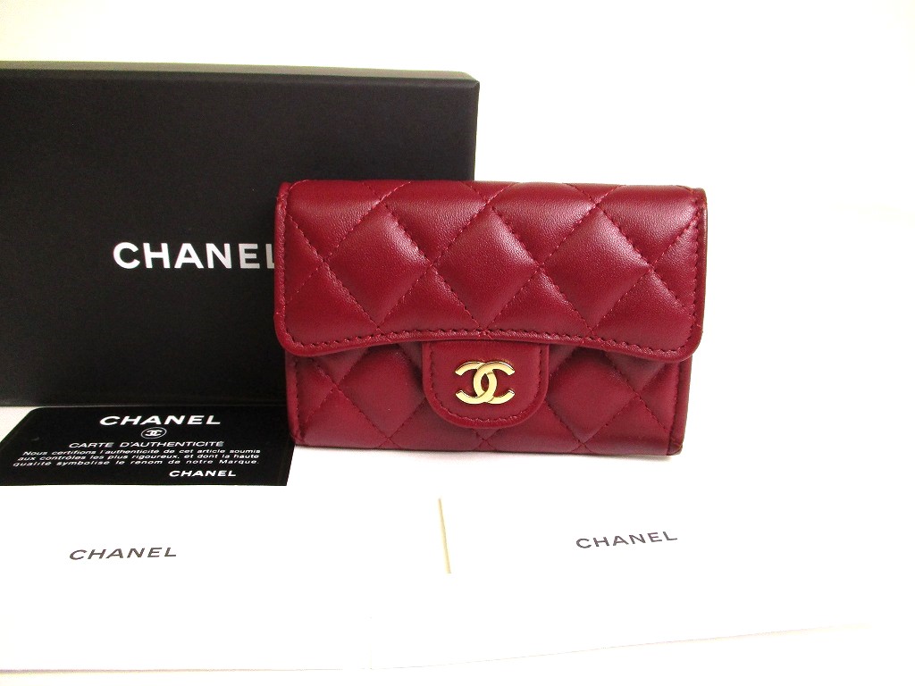 Photo1: CHANEL Matelasse CC Logo Bordeaux Leather Card Case #9956
