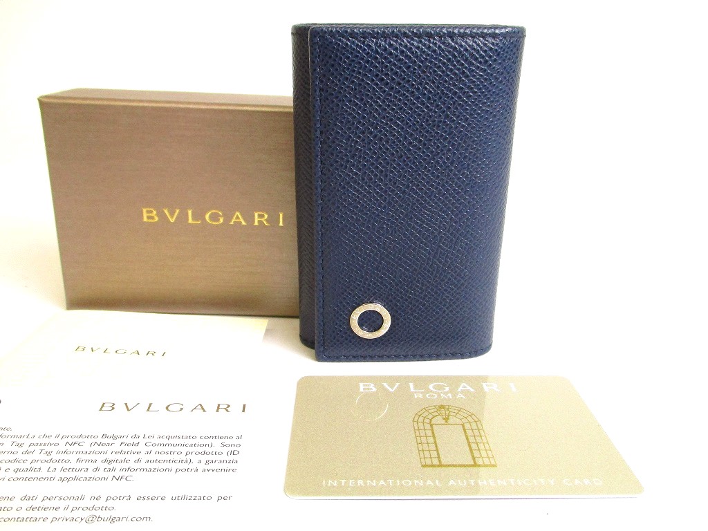 Photo1: BVLGARI Navy Blue Leather BVLGARIBVLGARI 6 Pics Key Cases #9960