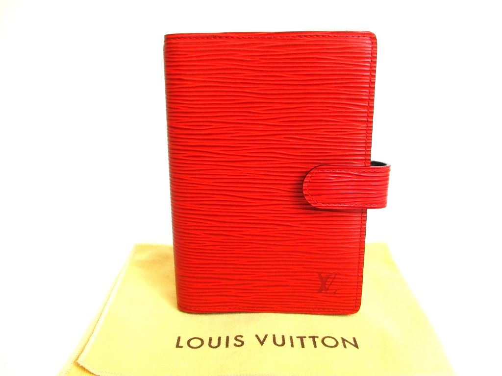 Photo1: LOUIS VUITTON Epi Red Document Holders Small Ring Agenda Cover #9966