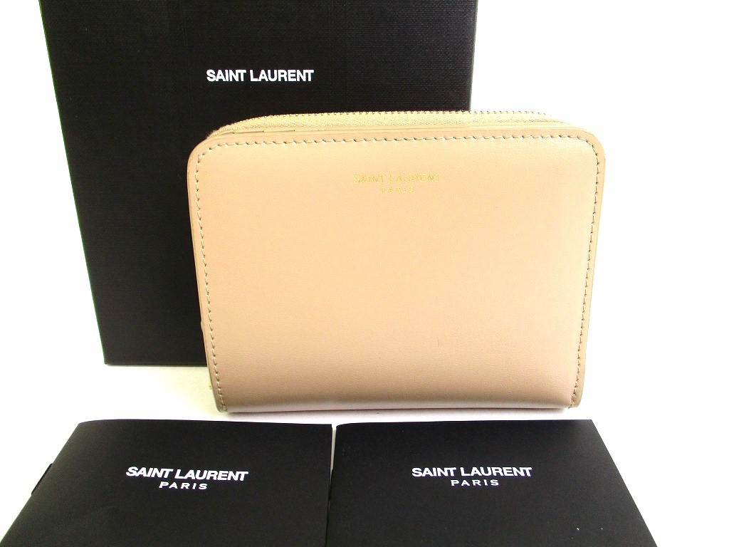 Photo1: Saint Laurent Paris YSL Beige Leather Bifold Wallet #9969