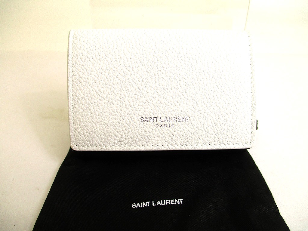 Photo1: Saint Laurent YSL Black White Bicolored Leather Trifold Wallet Compact Wallet #9977