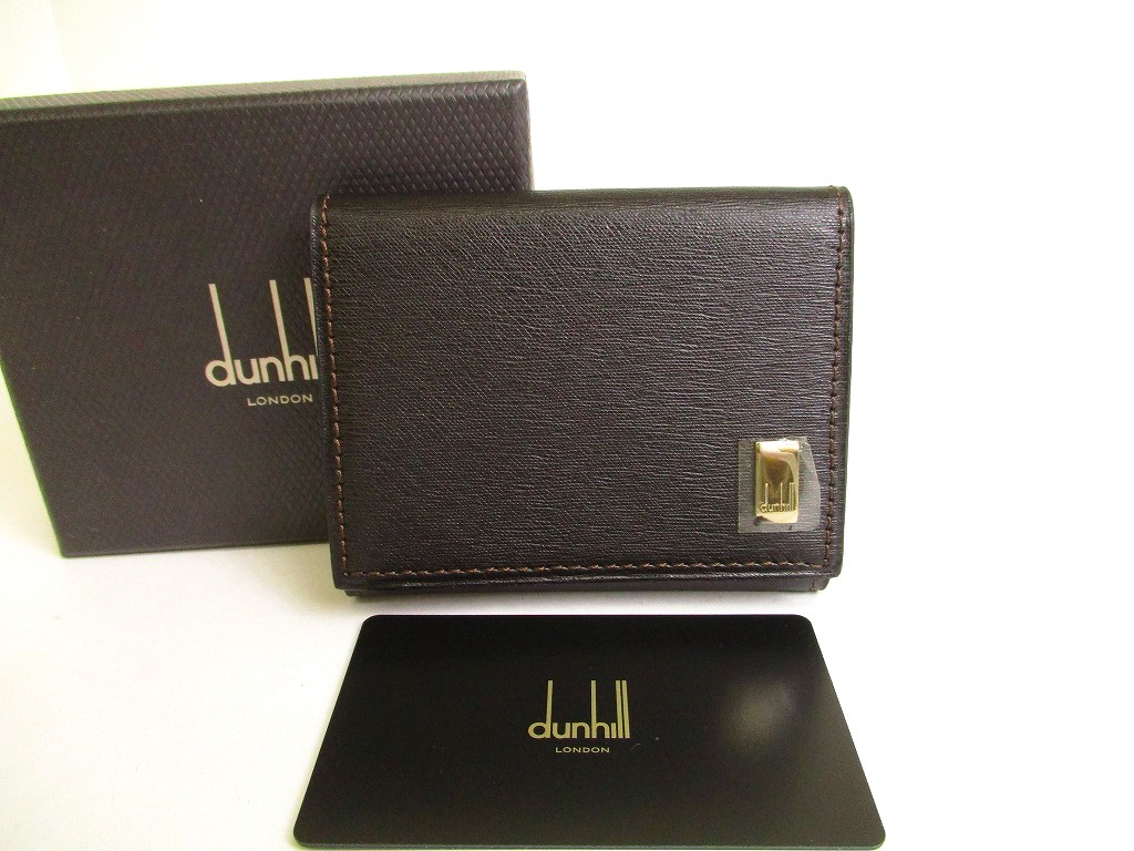 Photo1: DUNHILL Dark Brown Leather Coin Purse #9986