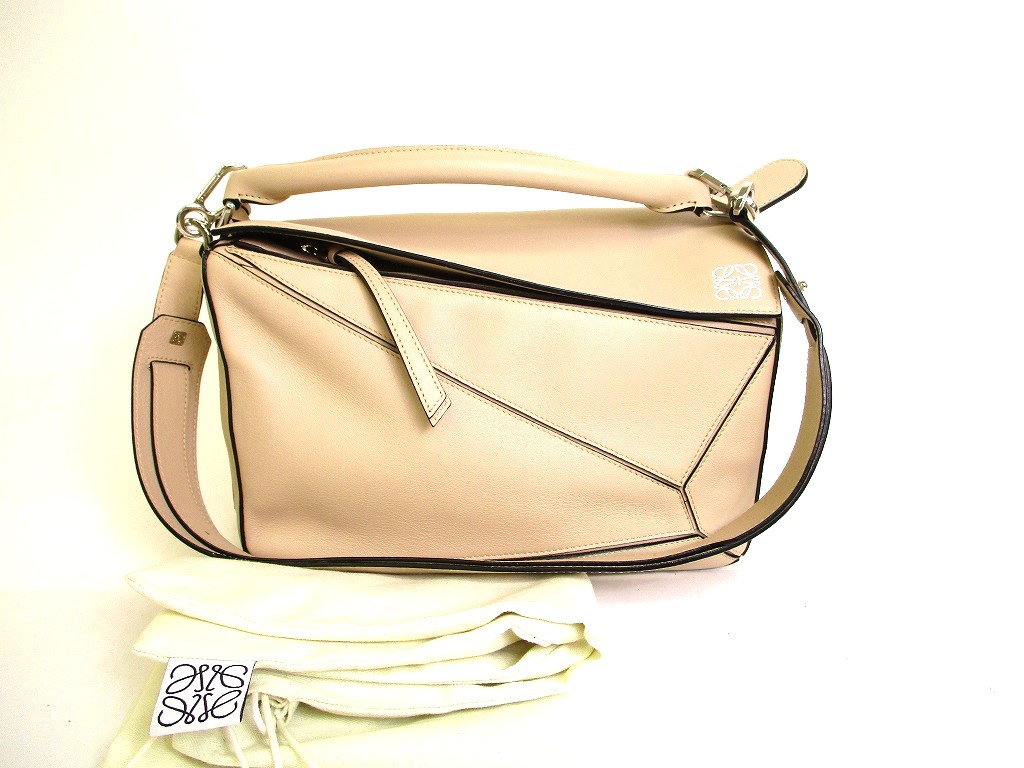 Photo1: LOEWE Beige Classic Calfskin Hand Bag Purse w/Strap Puzzle bag #9992