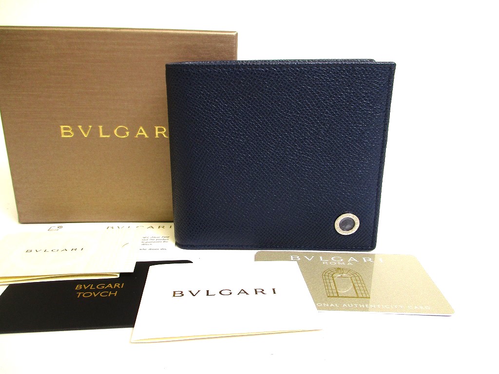 Photo1: BVLGARI Denim Sapphire Leather Bifold Wallet Compact Wallet #9995