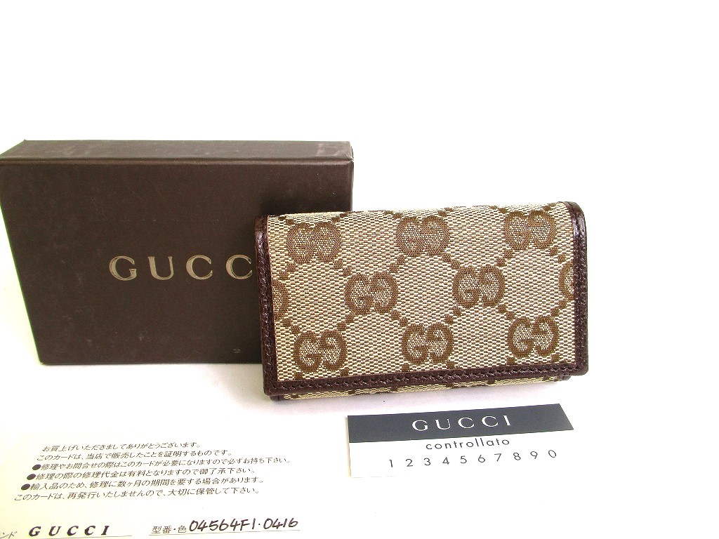 Photo1: GUCCI GG Brown Canvas and Leather 6 Pics Key Cases #a006