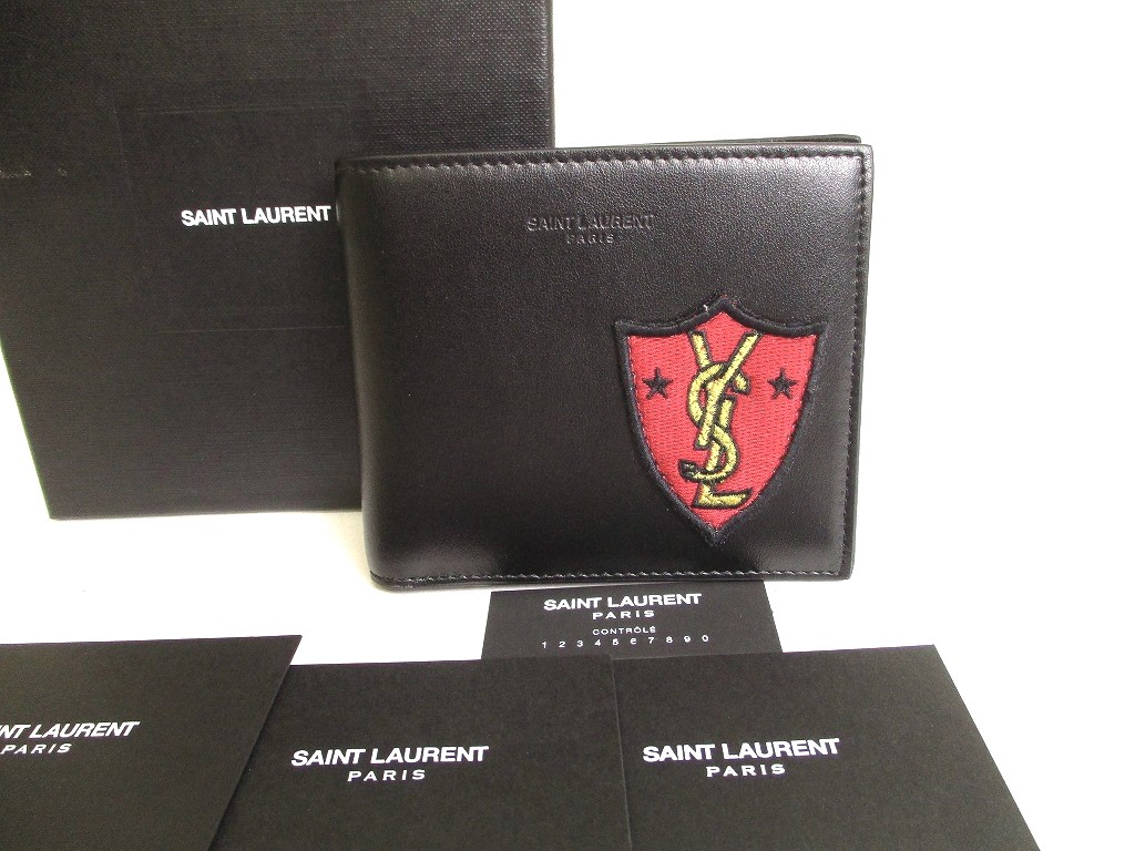 Photo1: Saint Laurent Paris YSL Black Leather Patchwork Bifold Bill Wallet #a018