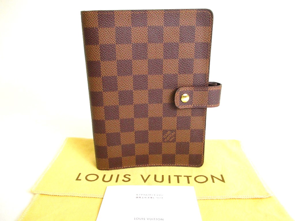 Photo1: LOUIS VUITTON Damier Leather Document Holders Medium Ring Agenda Cover #a044