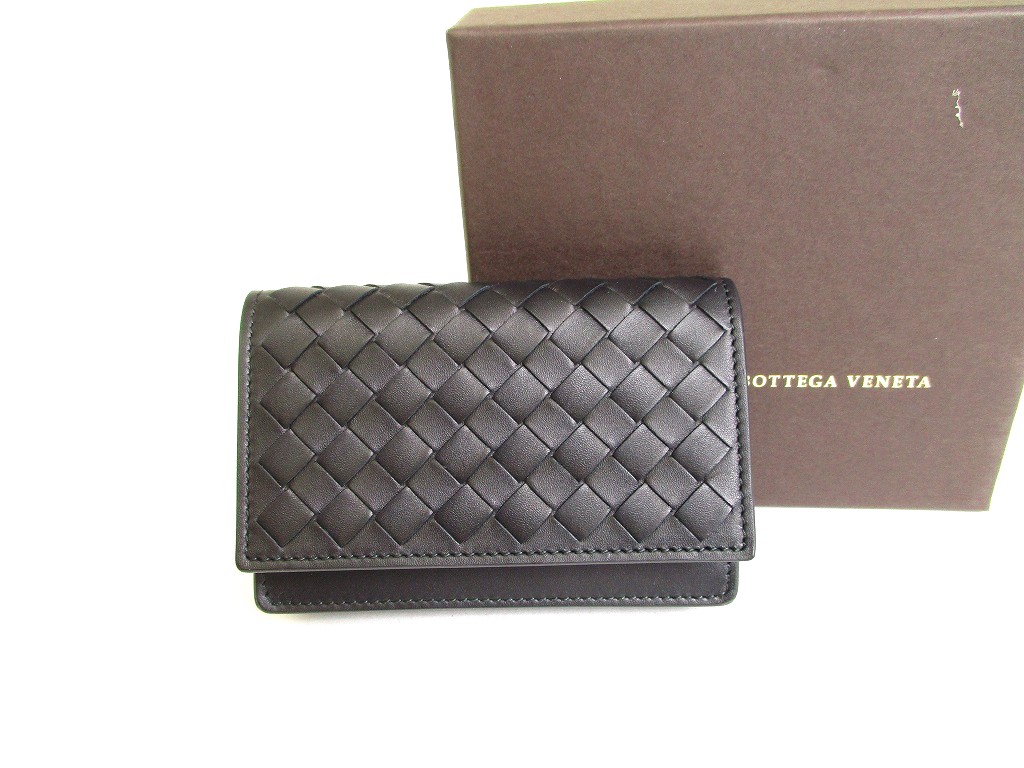 Photo1: BOTTEGA VENETA Intrecciato Black Leather Business Card Holder #a063