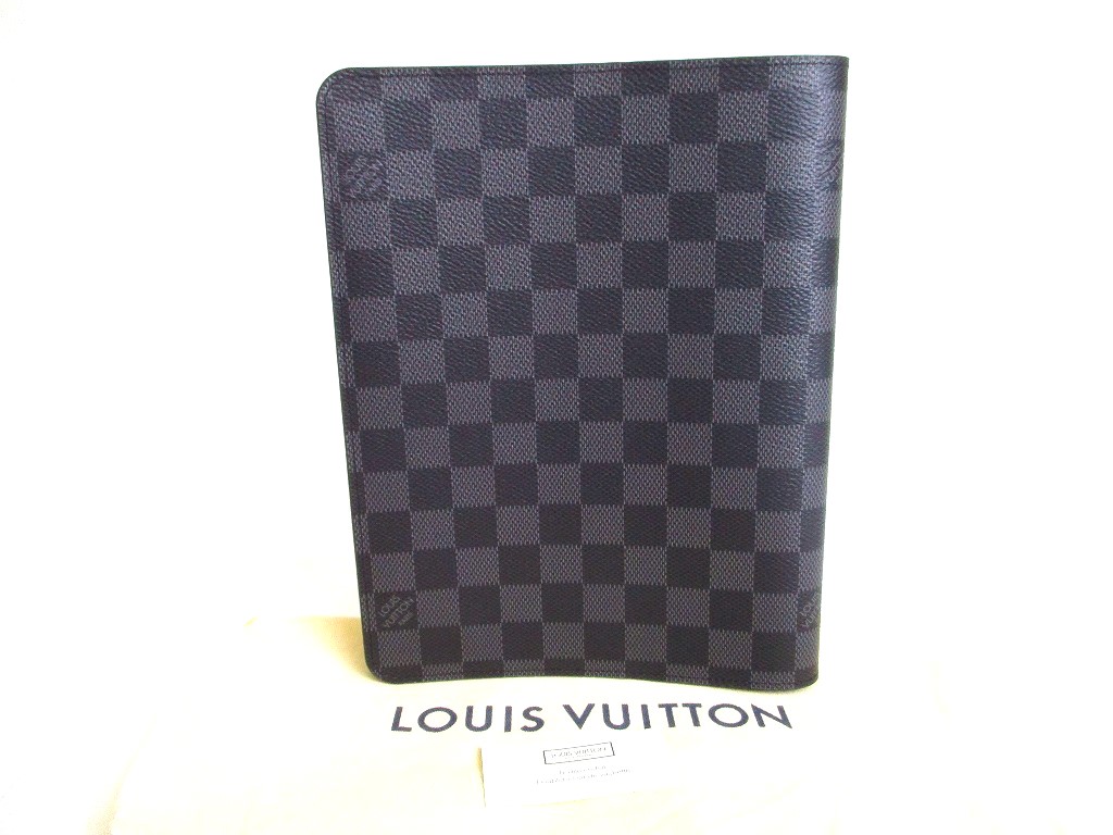 Photo1: LOUIS VUITTON Graphite Leather Notebook Holders Desk Agenda Coover A5 #a078
