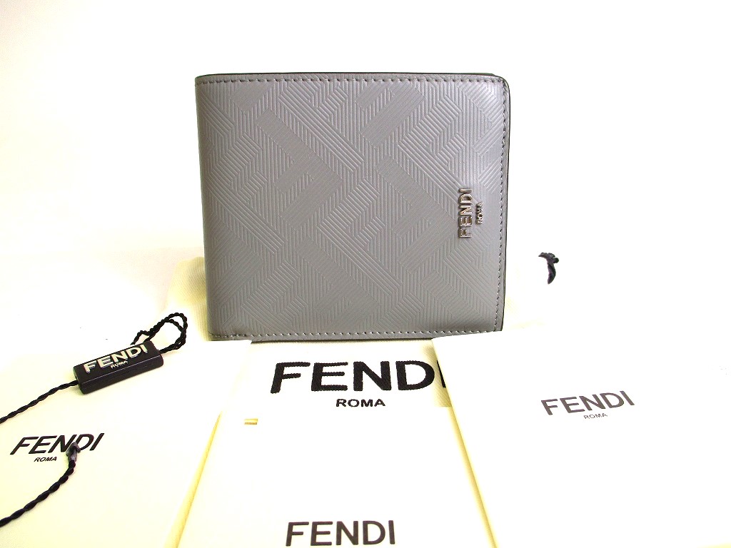 Photo1: FENDI Zucca Shadow Gray Yellow Leather Bifold Bil Wallet Compact Wallet #a084