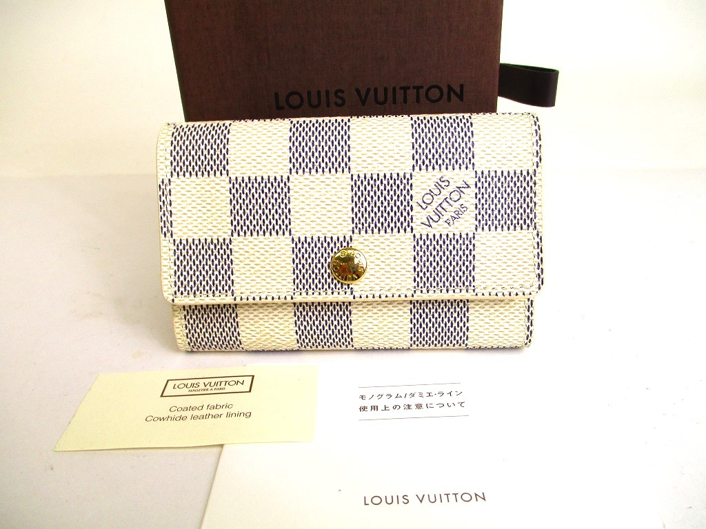 Photo1: LOUIS VUITTON Damier Azur Leather Multicles 6 Key Cases #a090