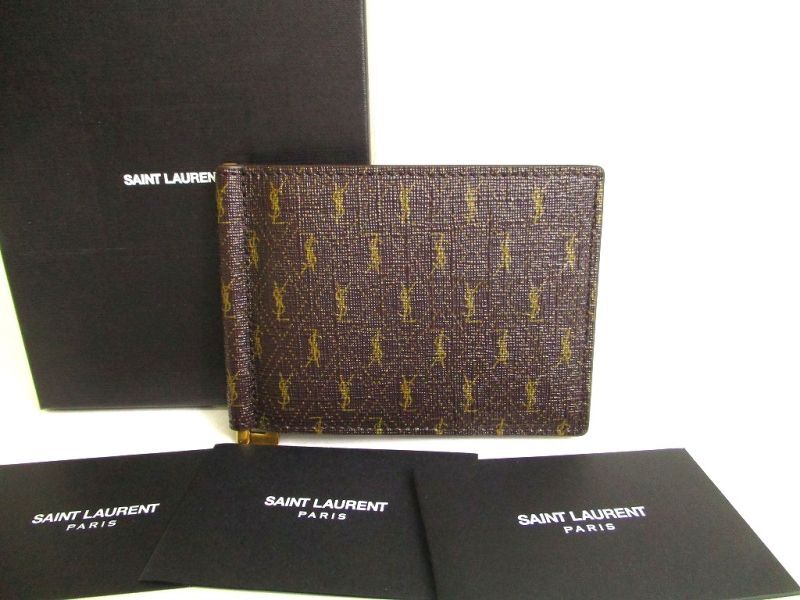 Photo1: Saint Laurent Paris Monogram Brown Leather Bifold Bill Wallet Purse #a094