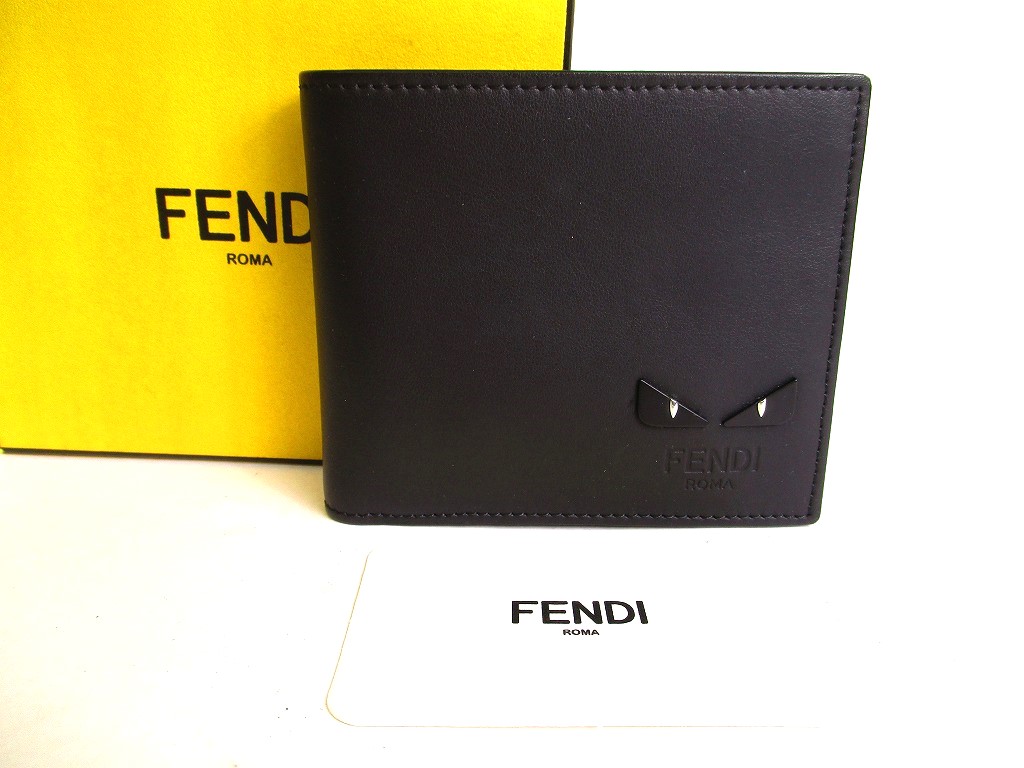 Photo1: FENDI Black Soft Leather Monster Bag Bugs Flap Long Wallet #a101