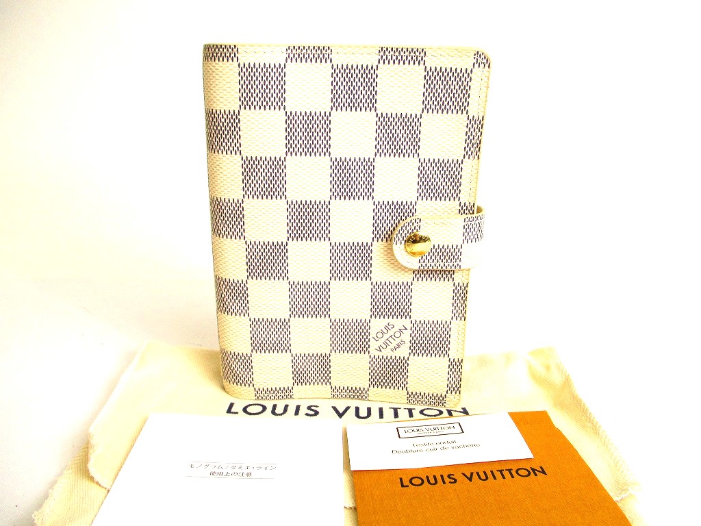 Photo1: LOUIS VUITTON Damier Azur Document Holder Small Ring Agenda Cover #a103