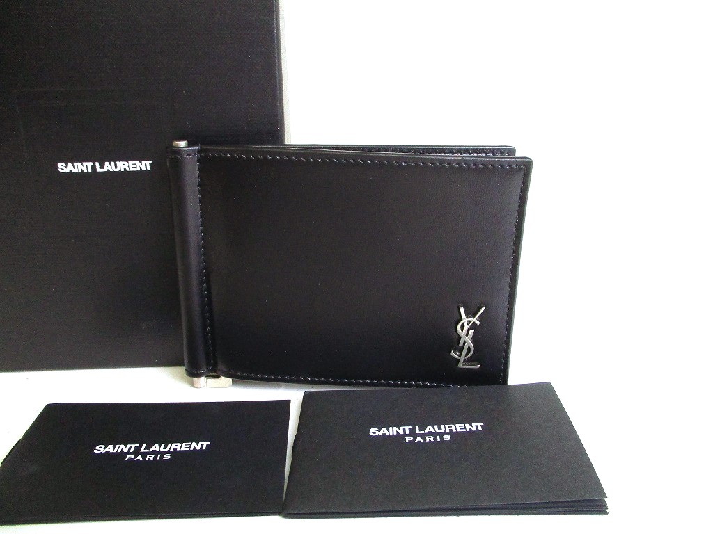 Photo1: Saint Laurent Paris Black Leather Bifold Bill Wallet Purse #a107