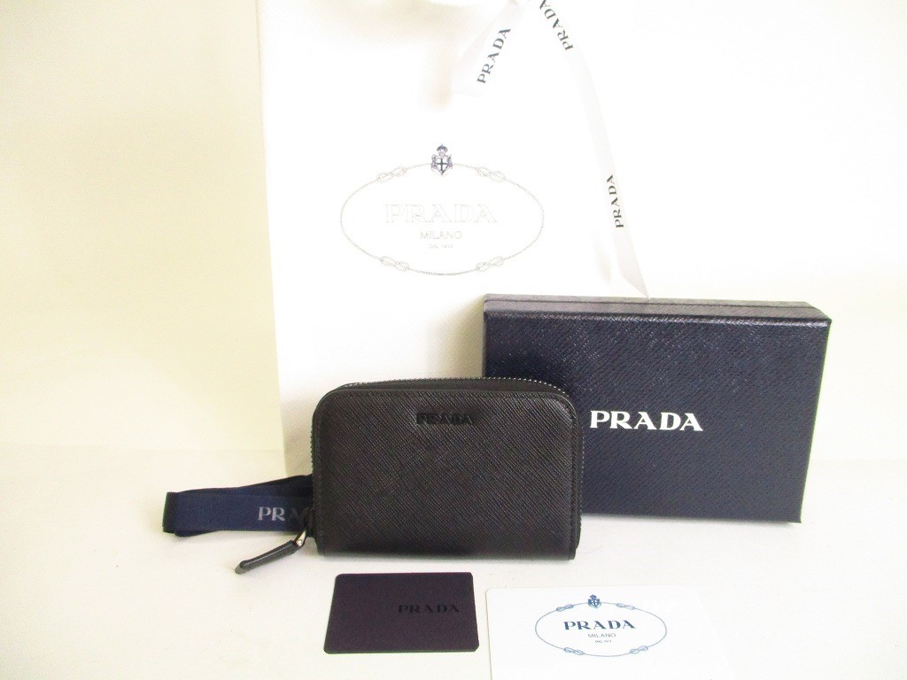 Photo1: PRADA Saffiano Multicolor Leather Black Gray Coin Case Purse #a115