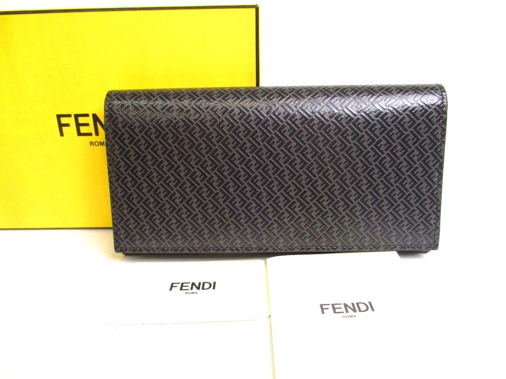 Photo1: FENDI Micro FF Logo Bkack Leather Long Wallet Flap Wallet Continental Wallet #a136