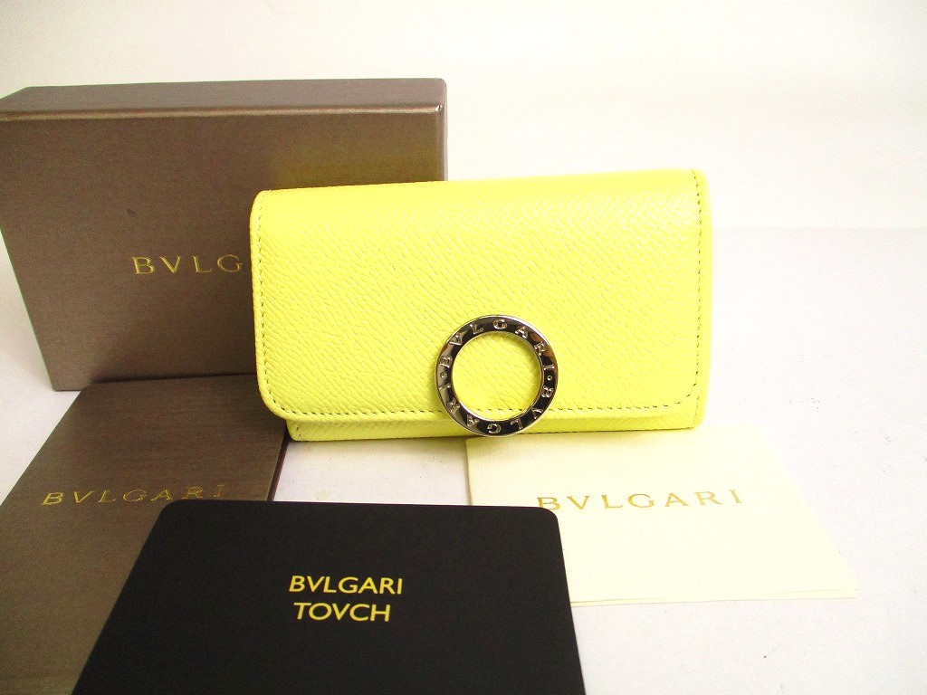 Photo1: BVLGARI Light Yellow and Orange Leather Logo Clip 6 Pics Key Cases #a144