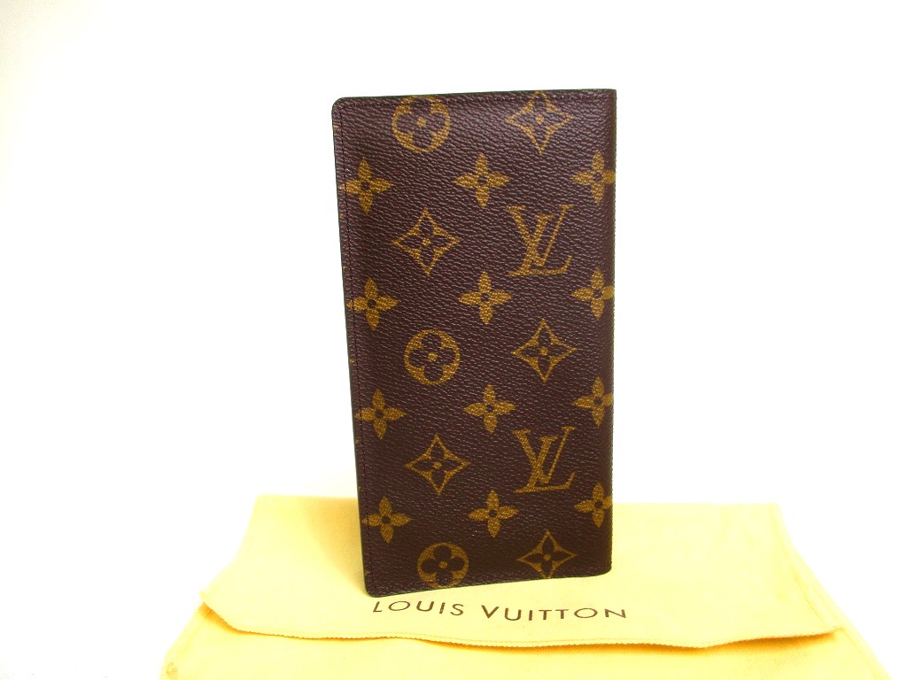 Photo1: LOUIS VUITTON Monogram Brown Leather Flap Checkbook Bill Wallet #a160