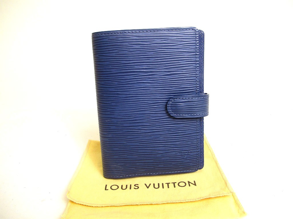 Photo1: LOUIS VUITTON Epi Blue Document Holders Small Ring Agenda Cover #a191
