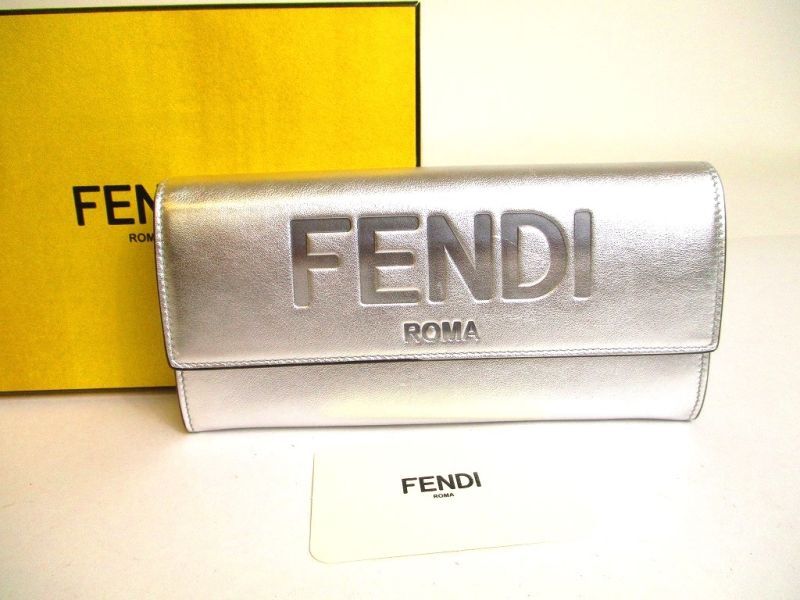 Photo1: FENDI ROMA Silver Leather Flap Long Wallet Continental Wallet #a199