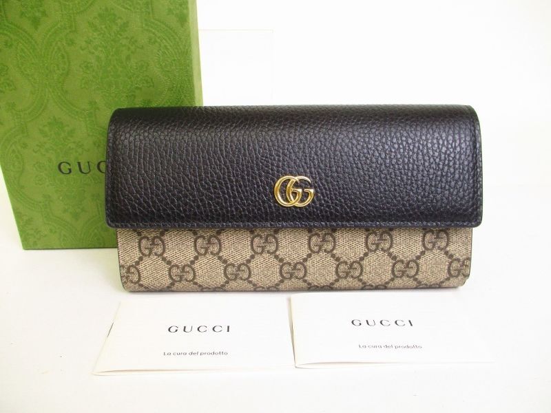 Photo1: GUCCI Marmont G Black Leather Continental Wallet Flap Long Wallet #a206