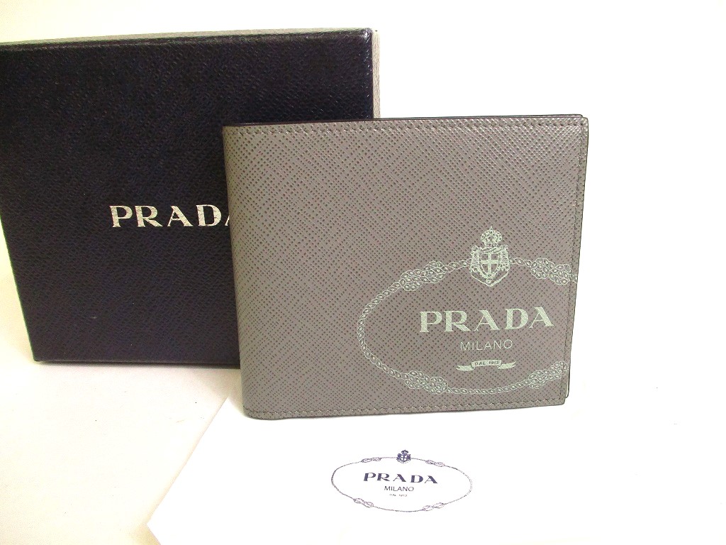 Photo1: PRADA Gray Saffiano Print Leather Bifold Bill Wallet #a256