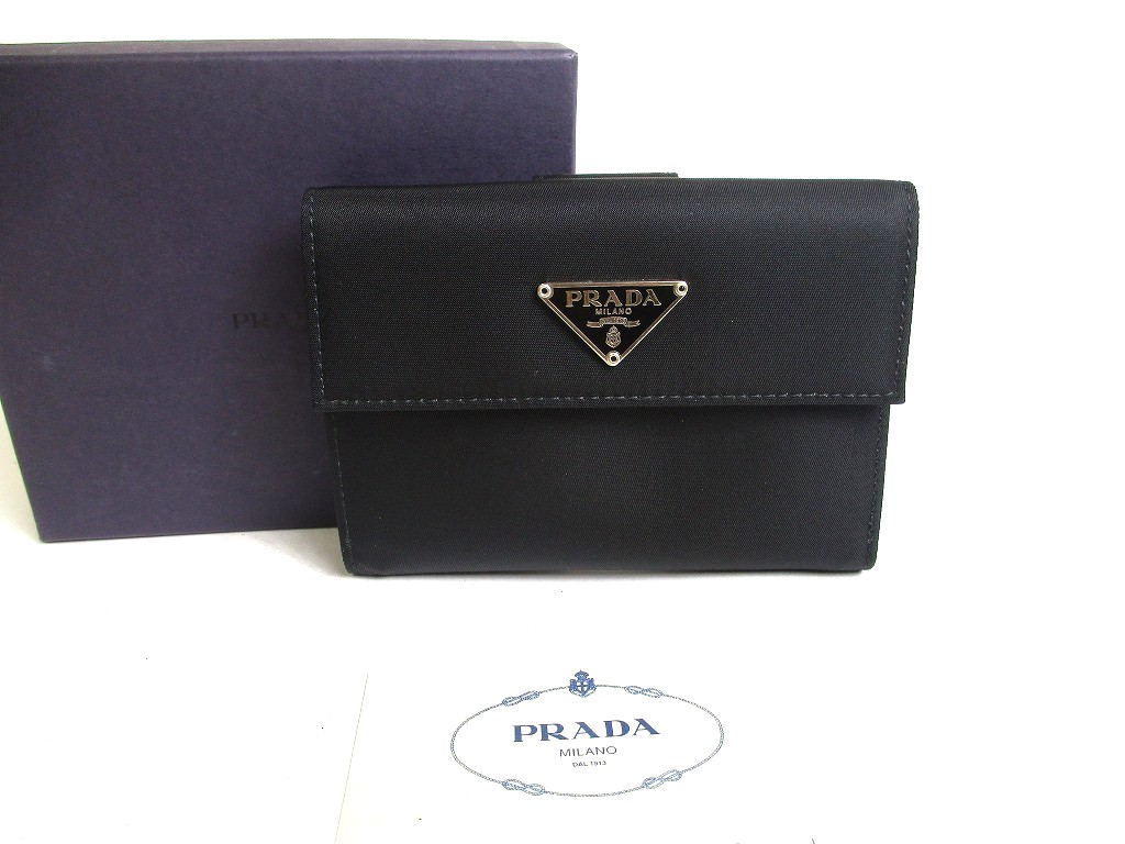 Photo1: PRADA Black Nylon Leather Bifold Wallet Purse #a275