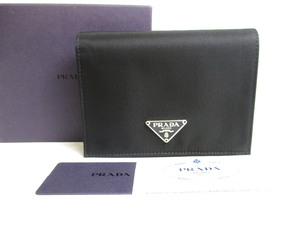 Photo1: PRADA Black Nylon and Leather Bifold Wallet Purse #a297