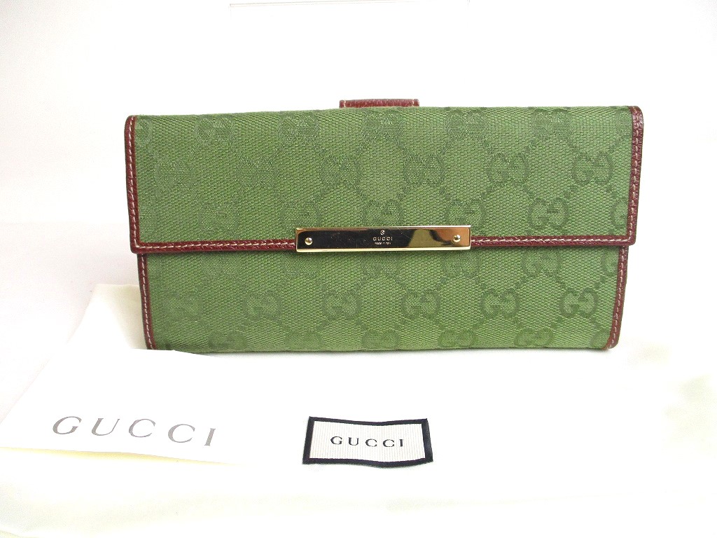 Photo1: GUCCI GG Canvas Brown Leather Long Flap Wallet Purse #a301