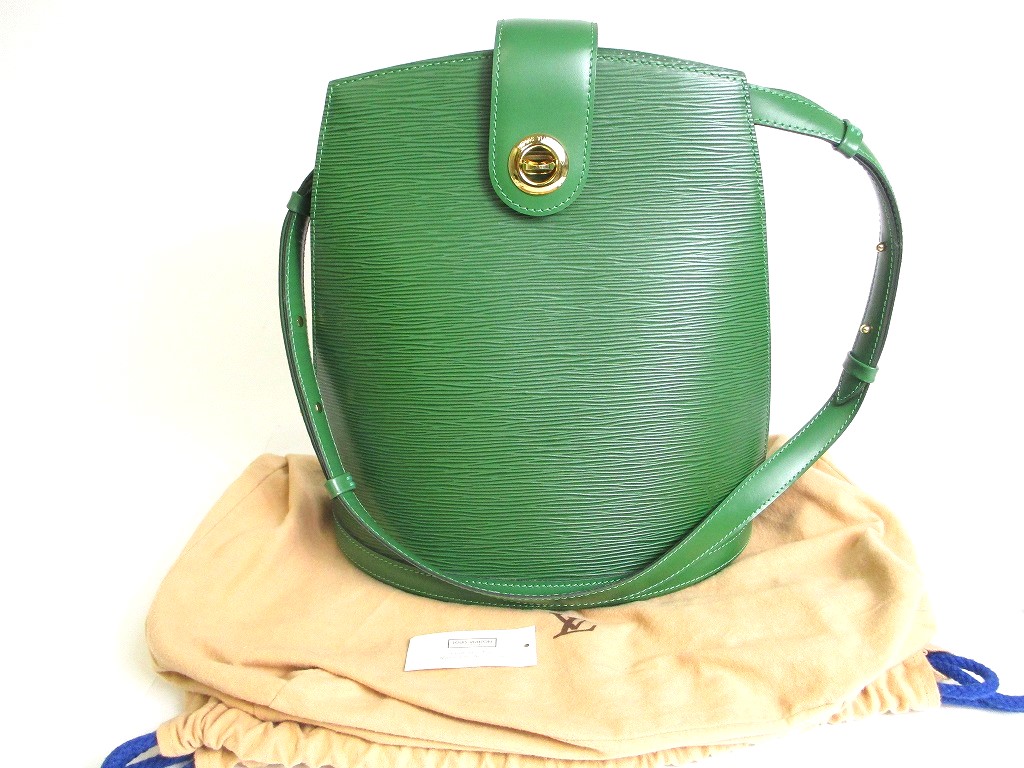 Photo1: LOUIS VUITTON Epi Green Leather Shoulder Bag Crossbody Bag Cluny #a363