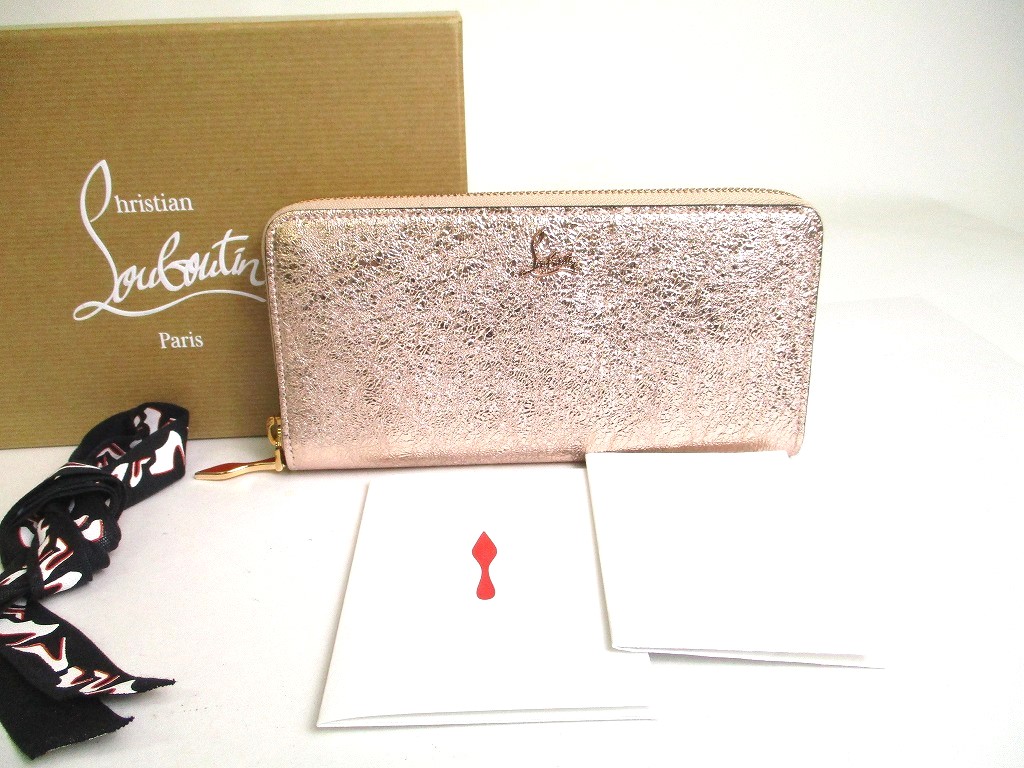 Photo1: Christian Louboutin Panettone Rose Gold Leather Round Zip Wallet #a376