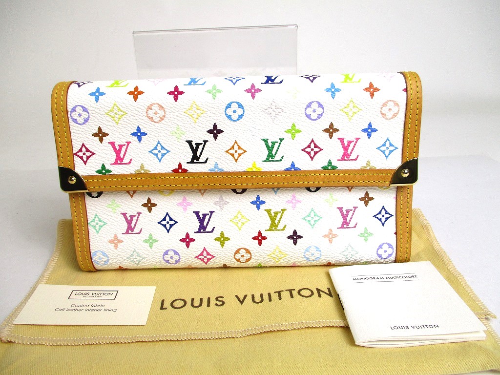 Photo1: LOUIS VUITTON Multicolor White Leather Trifold LOng Wallet International #a436